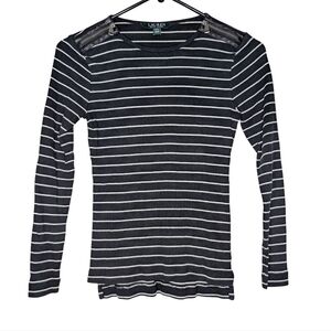 Lauren Ralph Lauren Long Sleeve Black White Striped Zipper Top Size XS